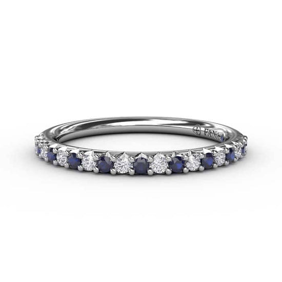Fana Delicate Diamond and Sapphire Shared Prong Wedding Band in 14K White Gold