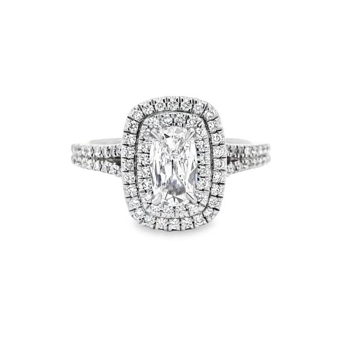 Henri Daussi .89CTW Double Halo Engagement Ring in 14K White Gold