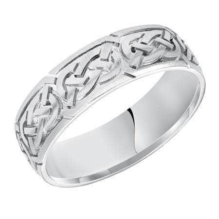 Load image into Gallery viewer, Goldman Men&amp;#39;s 6.5MM Wedding Band with Etched Satin Finish Celtic Knot Design in 14K White Gold
