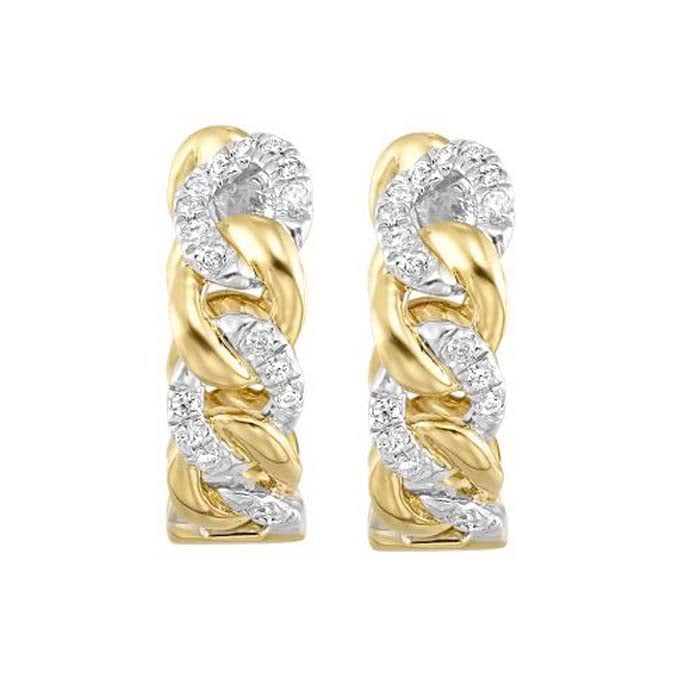 Mountz Collection Pavé Diamond Link Huggie Earrings in 14K Yellow Gold