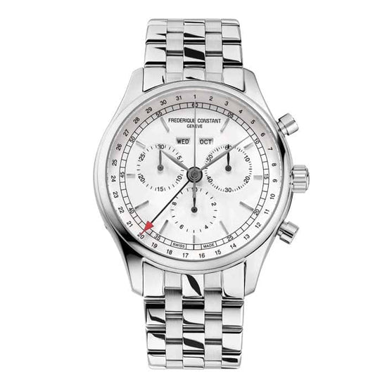 Frederique Constant Classics Chronograph Triple Calendar Quartz Watch with Silver Dial in Stainless Steel