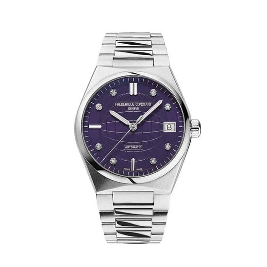 Frederique Constant 34mm Highlife Ladies Automatic Watch with Purple Diamond Dial in Stainless Steel