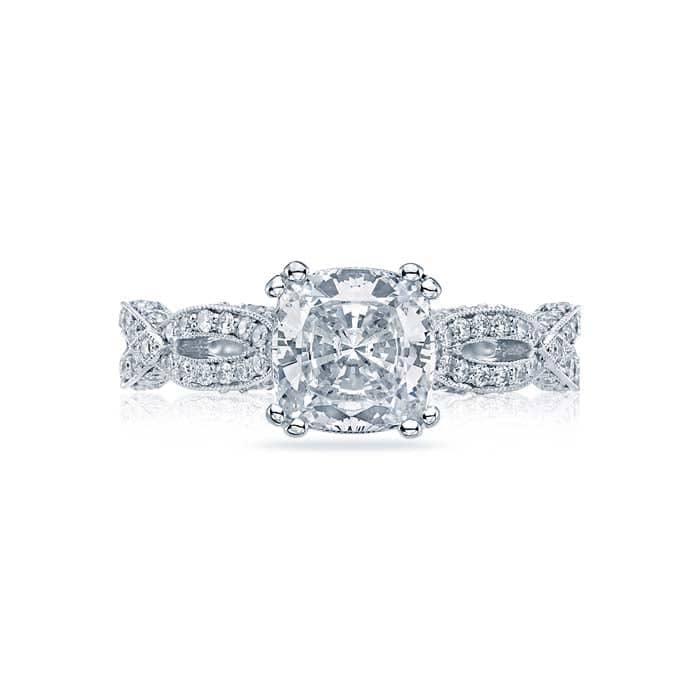 Tacori Ribbon Collection Halo Engagement Ring Semi-Mountin in 18K White Gold with Diamonds