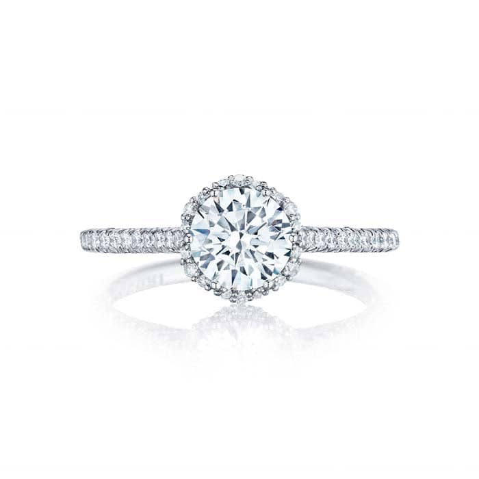 Tacori Petite Crescent Collection Halo Engagement Ring Semi Mount 18K White Gold with Diamonds