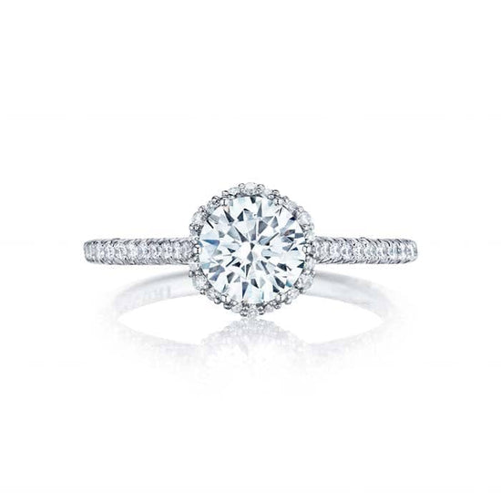 Tacori Petite Crescent Collection Halo Engagement Ring Semi Mount 18K White Gold with Diamonds