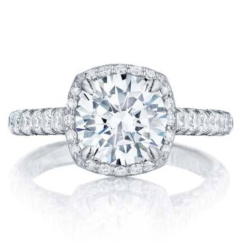 Load image into Gallery viewer, Tacori Petite Crescent Round With Cushion Bloom Engagement Ring Semi-Mounting in 18K White Gold
