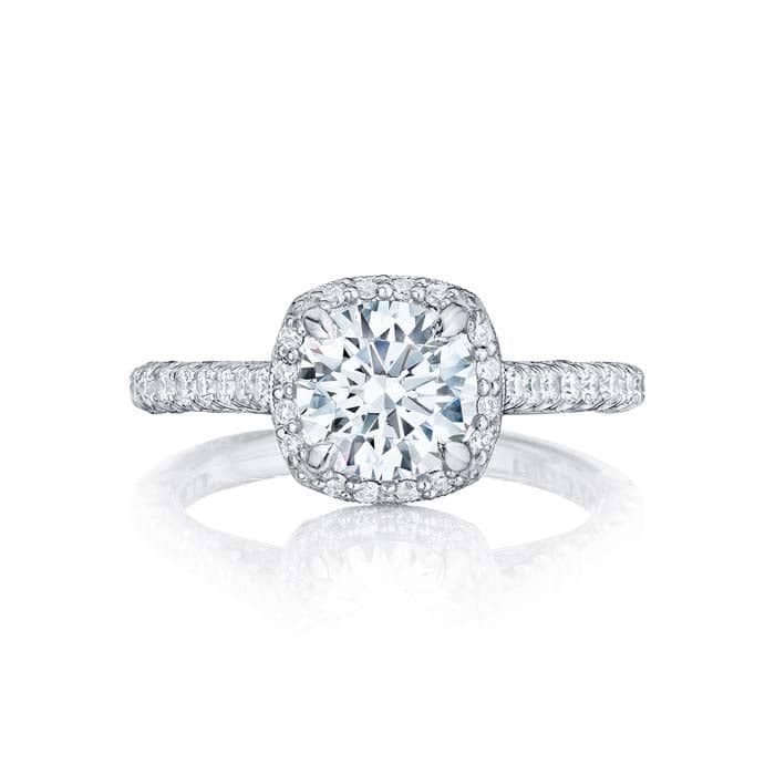 Tacori Petite Crescent Engagement Ring Semi Mount in 18K White Gold with Diamonds