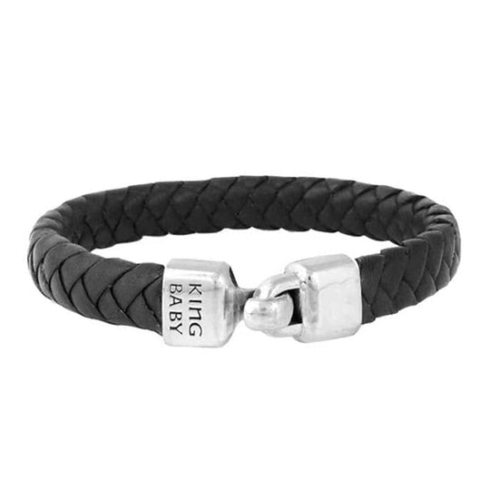Load image into Gallery viewer, King Baby Small Braided Leather Bracelet With Hook Clasp in Sterling Silver
